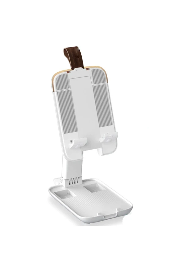Katlanabilir Closed Box Masaüstü Cep Telefonu Tablet Standı Kaymaz Silikon Beyaz - Resim 3