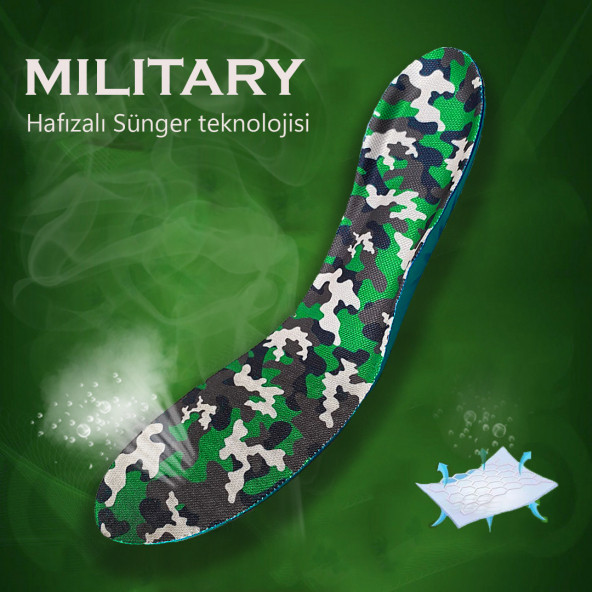 Askeri Tabanlık, Kamuflaj Desenli, Yumuşak Ayakkabı Tabanlığı, Memory Foam Tabanlık - 4