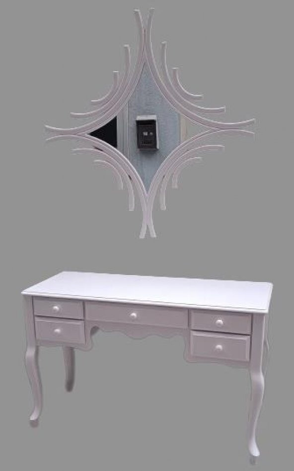 Dresuar 90157 Makyaj Masa 5Çekm CNC Ayna Kayın Aslan Ayak Parlak Beyaz El yapım - 2