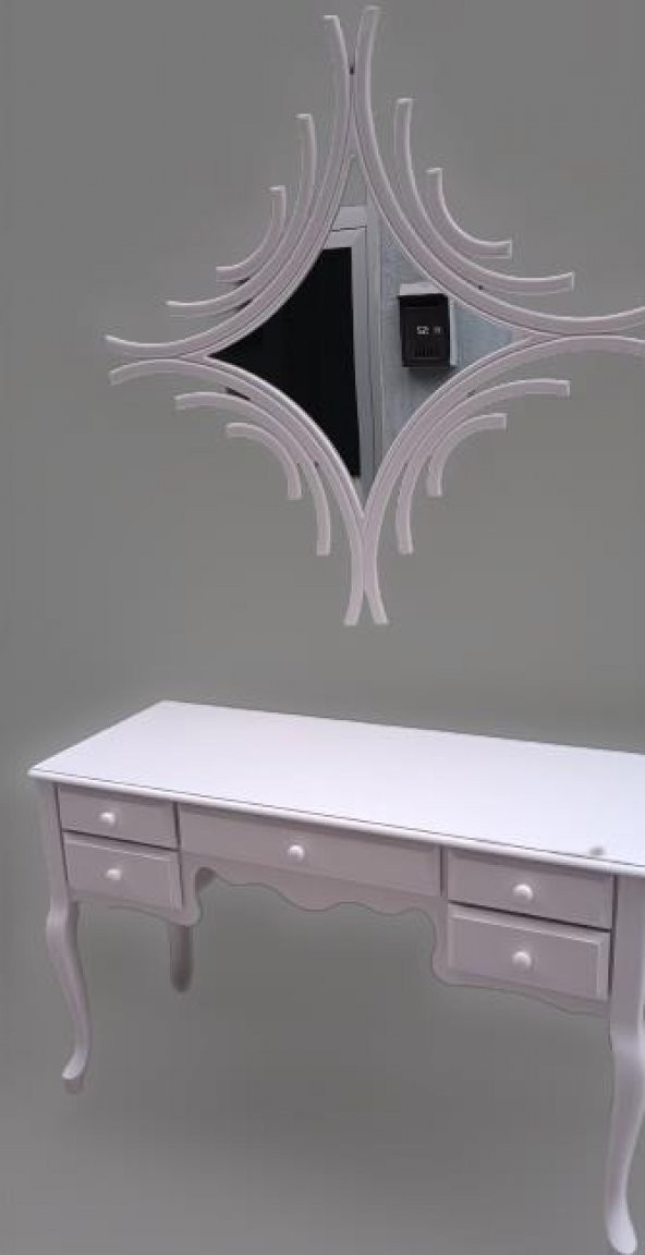 Dresuar 90157 Makyaj Masa 5Çekm CNC Ayna Kayın Aslan Ayak Parlak Beyaz El yapım - 4