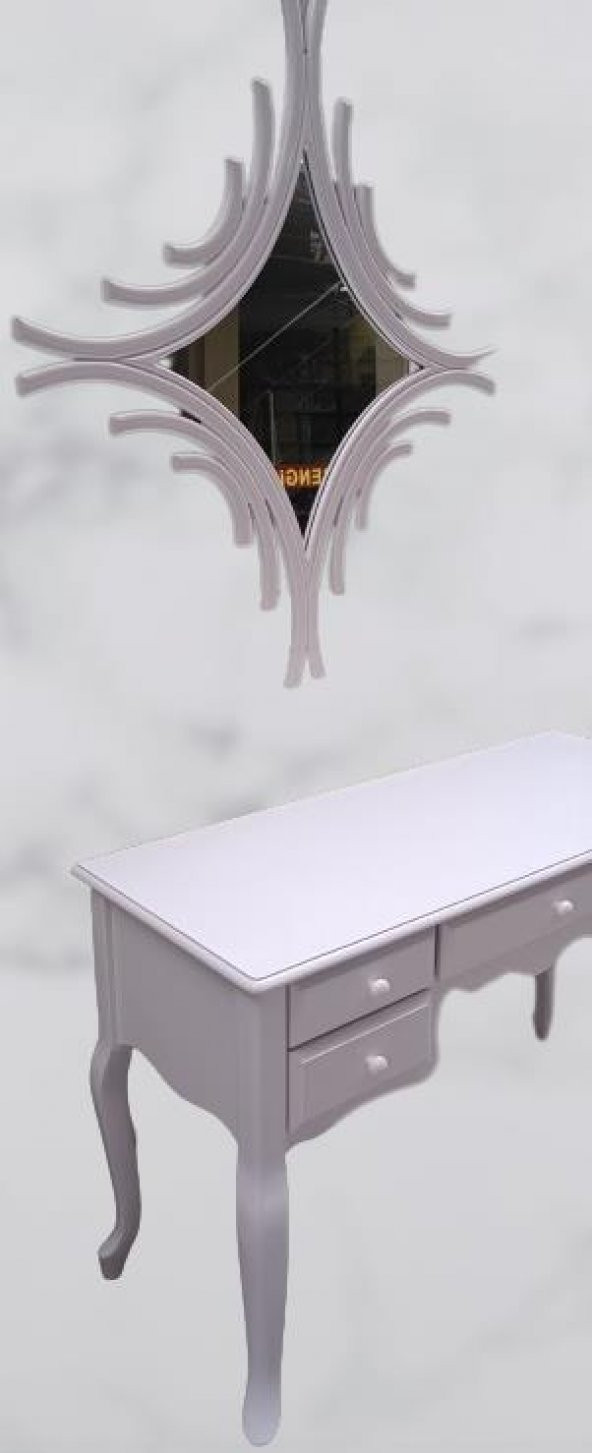 Dresuar 90157 Makyaj Masa 5Çekm CNC Ayna Kayın Aslan Ayak Parlak Beyaz El yapım - 5