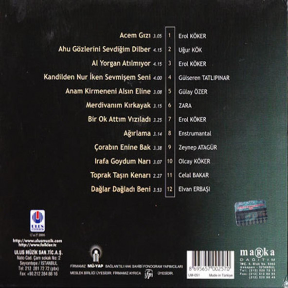 TÜRKÜLERLE TÜRKİYE (TÜRKİYE WITH FOLK SONGS) - 40 KIRŞEHİR (CD) - 2