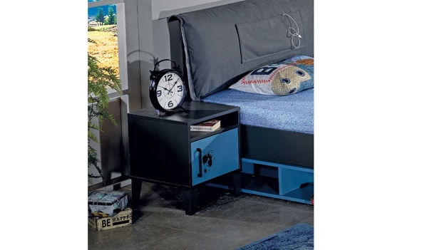 Komodin Urlu 14508 MİX İRONİ İnovasyon Model Dolaplı ANTRASİT-MAVİ Renk Yüksek Ayak El Yapım