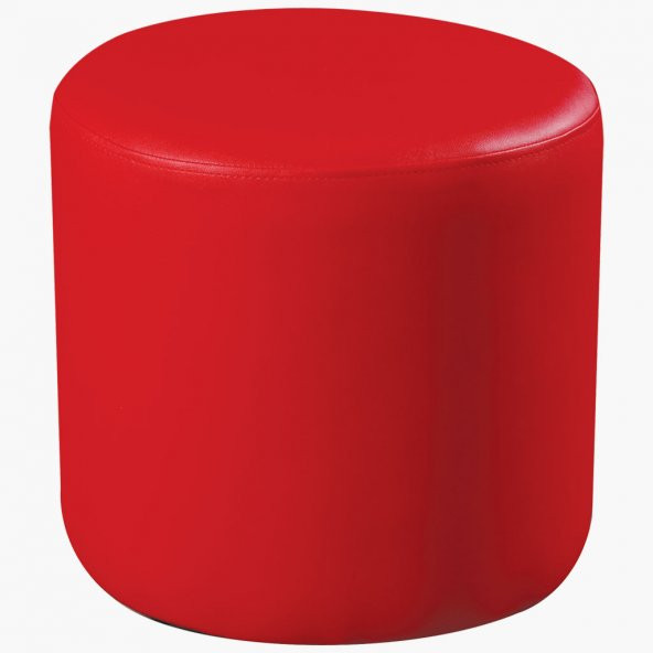 Benc 13649 Puf Kapitone Suni deri Kumaş Kırmızı rugan Kayın Yuvarlak El Yapım