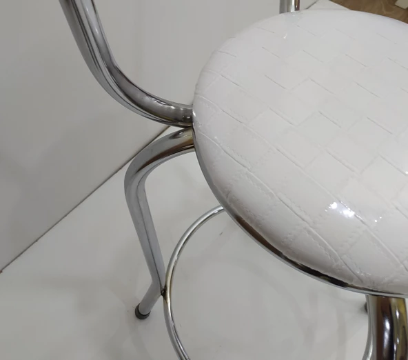 Sandalye 12752 BAR Tipi Yüksek Model BEYAZ Sunideri döşem Metal nikelaj El Yapım - Resim 3