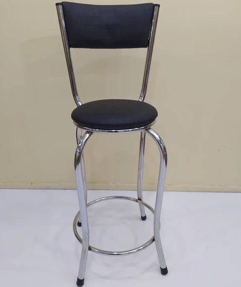 Sandalye 12748 BAR Tipi Yüksek Model 1ad SİYAH Suni deri döşem Metal krom El yapı - 3