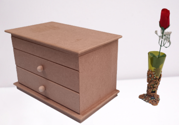 Hobi Dekoratif Model Makyaj Kutusu 2 Çekmece Ahşap MDF HAM El Yapımı
