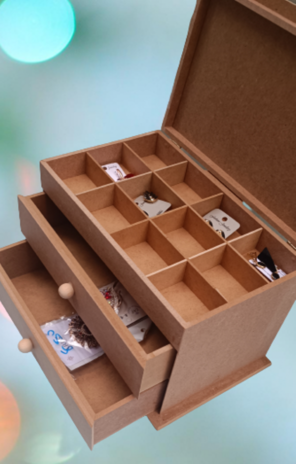 Hobi 12239 Dekoratif Model Makyaj Kutusu 2 Çekmece Ahşap MDF HAM El Yapımı - 2