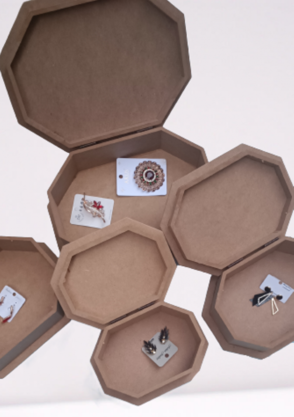 Hobi 12238 Dekoratif Model Makyaj Kutu Set Dörtlü HAM Ahşap MDF El Yapımı - 3