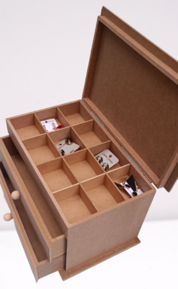 Hobi 12239 Dekoratif Model Makyaj Kutusu 2 Çekmece Ahşap MDF HAM El Yapımı - 3