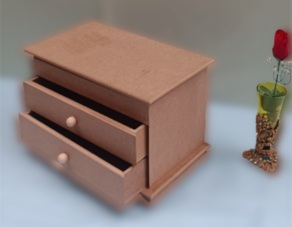Hobi 12239 Dekoratif Model Makyaj Kutusu 2 Çekmece Ahşap MDF HAM El Yapımı - 4