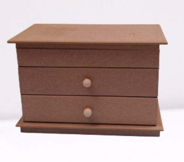Hobi 12239 Dekoratif Model Makyaj Kutusu 2 Çekmece Ahşap MDF HAM El Yapımı - 5