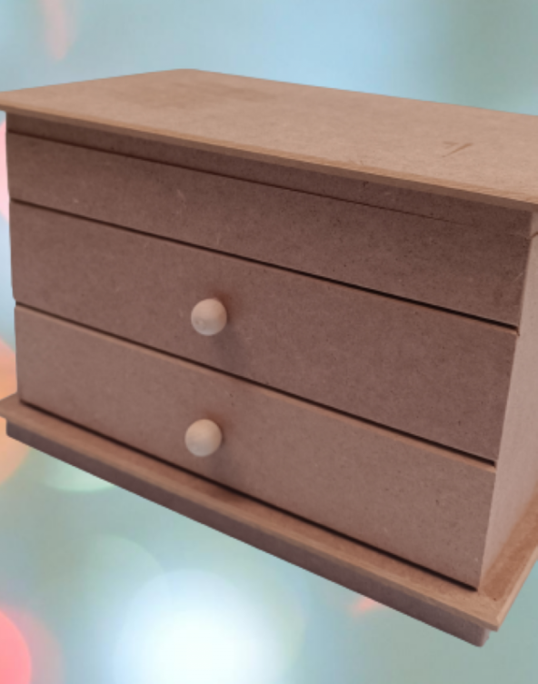 Hobi 12239 Dekoratif Model Makyaj Kutusu 2 Çekmece Ahşap MDF HAM El Yapımı - 6