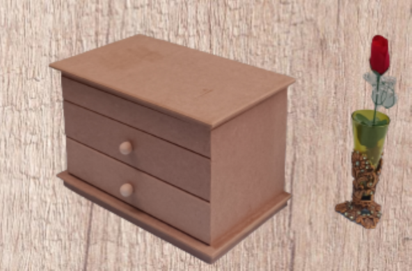 Hobi 12239 Dekoratif Model Makyaj Kutusu 2 Çekmece Ahşap MDF HAM El Yapımı - 7