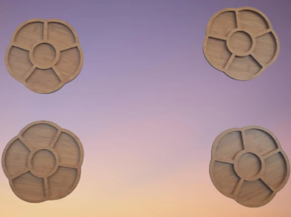 Sunum Tabak 12234 Papatya Model Ahşap MDF Lam 5 Göz 4 Adet EL Yapım - 4