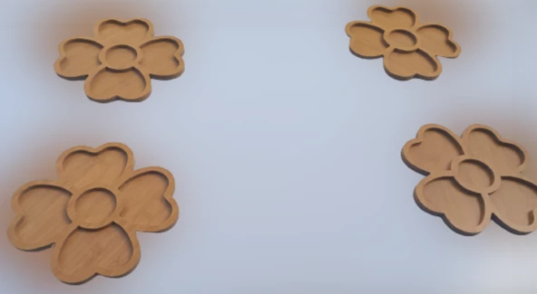 Sunum Tabak 12233 Kalpli Model Ahşap MDF Lam 4 göz 4 Adet EL Yapım - 2