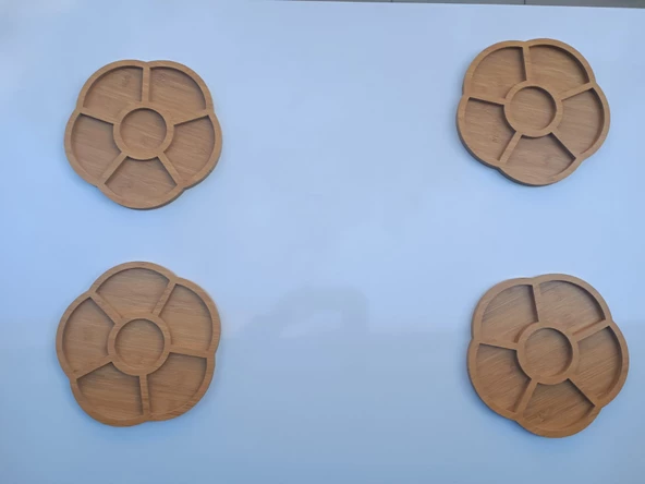 Sunum Tabak 12234 Papatya Model Ahşap MDF Lam 5 Göz 4 Adet EL Yapım - 3