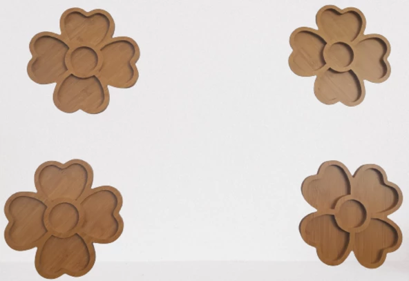 Sunum Tabak 12233 Kalpli Model Ahşap MDF Lam 4 göz 4 Adet EL Yapım - 4