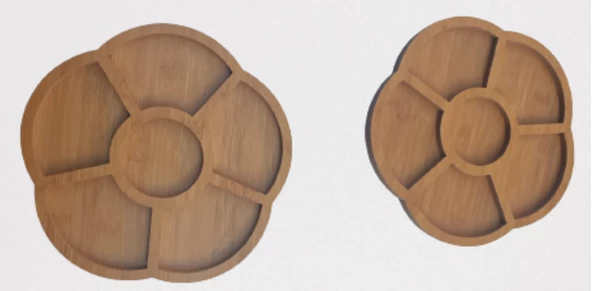 Sunum Tabak 12234 Papatya Model Ahşap MDF Lam 5 Göz 4 Adet EL Yapım - 5