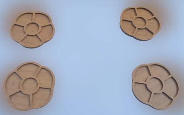 Sunum Tabak 12234 Papatya Model Ahşap MDF Lam 5 Göz 4 Adet EL Yapım - 7