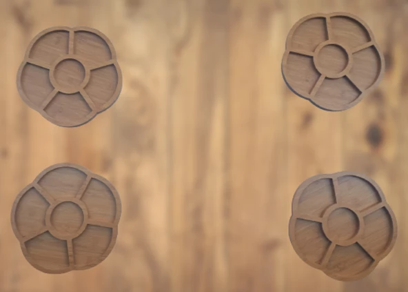 Sunum Tabak 12234 Papatya Model Ahşap MDF Lam 5 Göz 4 Adet EL Yapım - 6