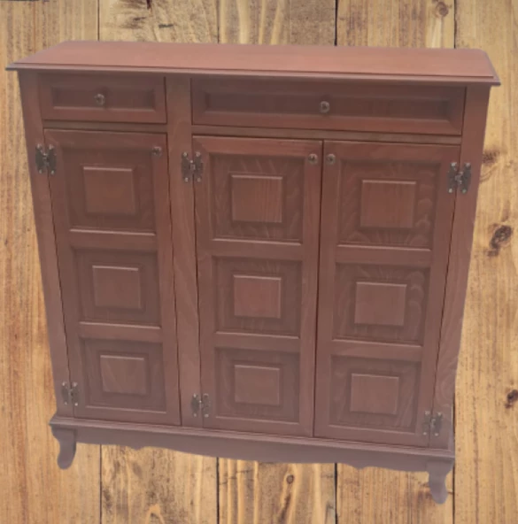 Ayakkabılık 12227 Kareli Balon Klasik Model Kayın Aslan Ayak Parlak Ceviz El yapı - 5