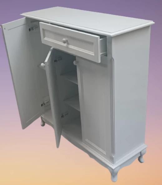 Ayakkabılık 12225 Klasik Kayın Avangart Aslan Ayak Parlak Beyaz 3Kapak El Yapım - 2