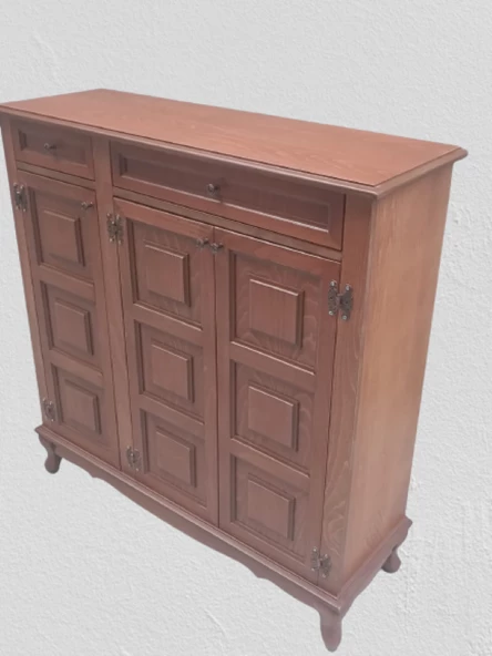 Ayakkabılık 12227 Kareli Balon Klasik Model Kayın Aslan Ayak Parlak Ceviz El yapı - 4