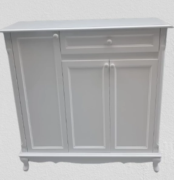 Ayakkabılık 12225 Klasik Kayın Avangart Aslan Ayak Parlak Beyaz 3Kapak El Yapım