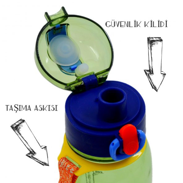 BottleBoss Classical Kilitli Taşıma Askılı Çocuk Matarası 400 Ml Yeşil - Resim 2