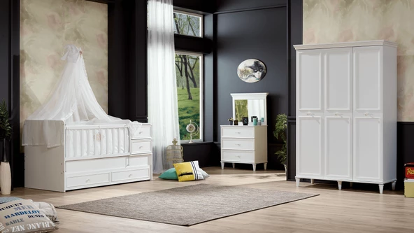 Takım Urlu DREAM LİNE Model BEBEK Odası Büyüyen Karyola BEŞİK Gardolap Şifonyer