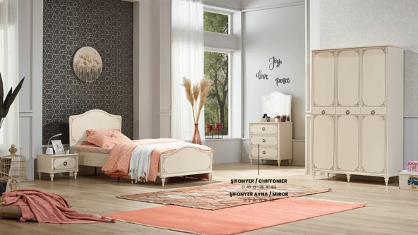 Takım Urlu OPERA  Model KREM Renk karyola,Komodin,Gardrop,Şifonyer,El yapımı