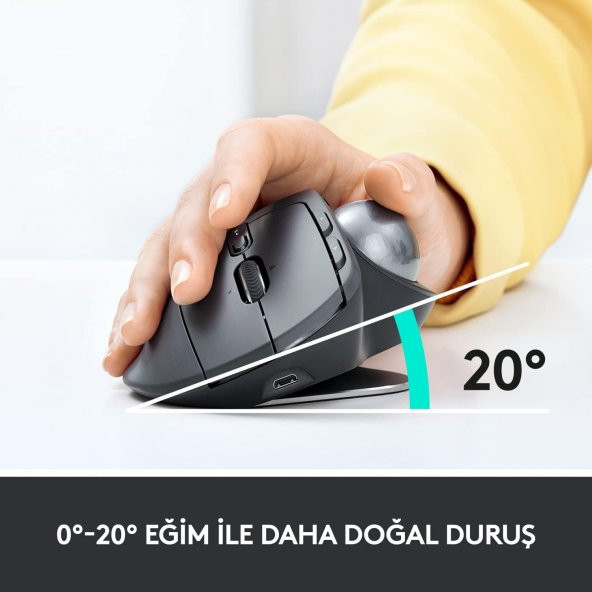 Logitech MX Ergo Kablosuz Konforlu Trackball Mouse - Siyah - 3