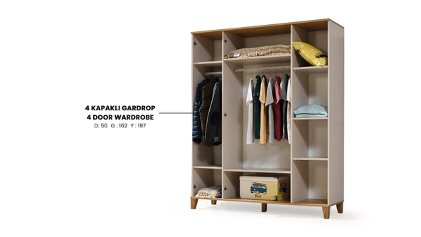 Dolap Urlu 12057 EGE 4 kapı Model Krem Renk şık ürün Kalite malzeme İtinalı paket kargo - 2