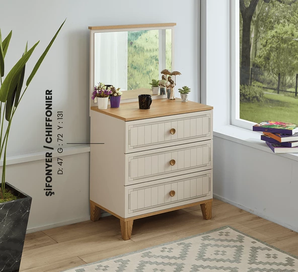 Şifonyer Aynalı Urlu 12042 EGE Model 3Çekmece Krem Renk,Kaliteli Suntalam Kutuda sevk