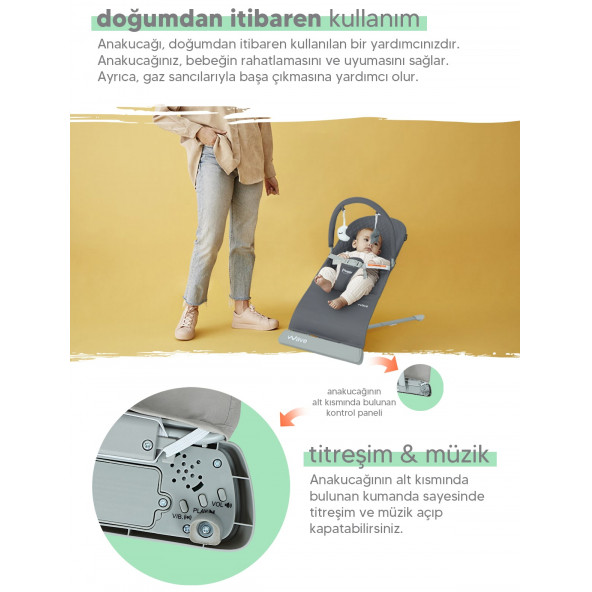 Huggy Wave Bebek Hareket Ettikçe Sallanabilen Kademeli Müzikli Titreşimli Anakucağı - 11