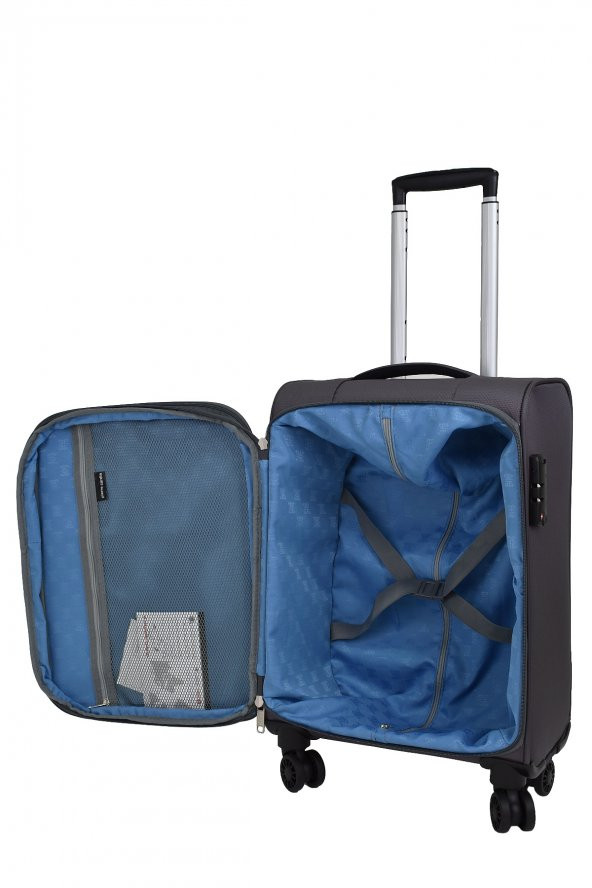Pierre Cardin Ultra Light Hafif Lüx Kumaş Kabin Boy Valiz Gri PC4200 - 5