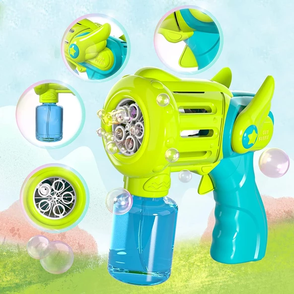 Bubble Machine Gun Baloncuk Çıkartan Tabanca Büyük Boy Pilli Otomatik Köpük Tabancası Yeşil/Mavi - 2