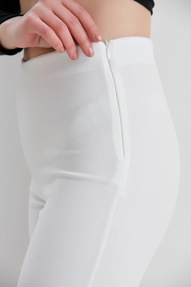 Çelik Örme Yüksek Bel İspanyol Paça Pantolon - Büyük Beden Seçeneği - 4