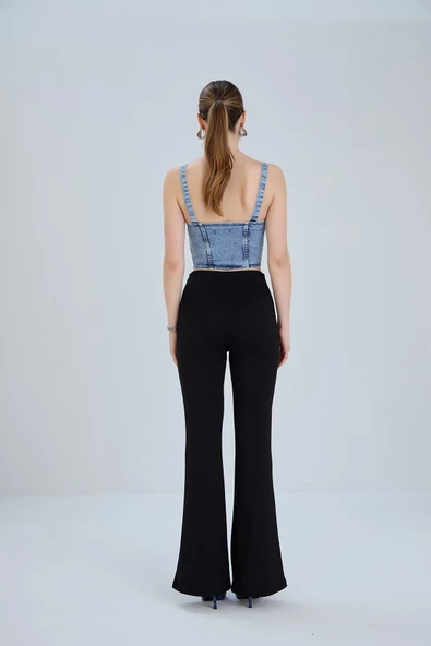 Çelik Örme Yüksek Bel İspanyol Paça Pantolon - Büyük Beden Seçeneği - 12