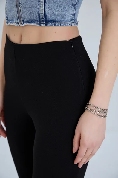 Çelik Örme Yüksek Bel İspanyol Paça Pantolon - Büyük Beden Seçeneği - 10