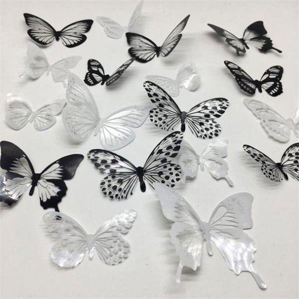 ELSE NİPPON 18 Adet 3D Duvar Sticker Çift Kanatlı Kelebek PVC Wall Stıcker Butterfly