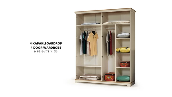 Dolap Urlu 12038ARTE 4kapı Model Beyaz Renk şık Kalite malzeme İtinalı kargo El Yapım - 2