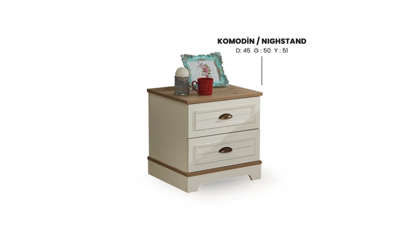 Komodin Urlu 12034 ARTE Model İki Çekmece Beyaz Renk İtinalı paketleme ve kargo El Yapım