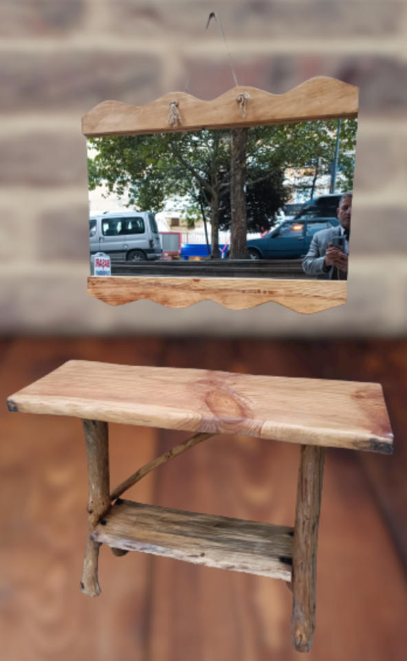 Dresuar 12098  lambader Kuru Zeytin Çam Ağaç İmal fırınlanmış Doğal Ayna El yapım - 2