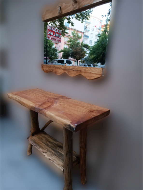 Dresuar 12098  lambader Kuru Zeytin Çam Ağaç İmal fırınlanmış Doğal Ayna El yapım - 6