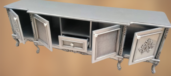 Tv Sehpa 11098 ST Lüx Hasır Model Kayın Aslan Ayak Oyma Gri Gölge Varak El Yapım - Resim 7