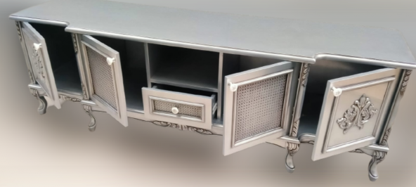 Tv Sehpa 11098 ST Lüx Hasır Model Kayın Aslan Ayak Oyma Gri Gölge Varak El Yapım - Resim 8