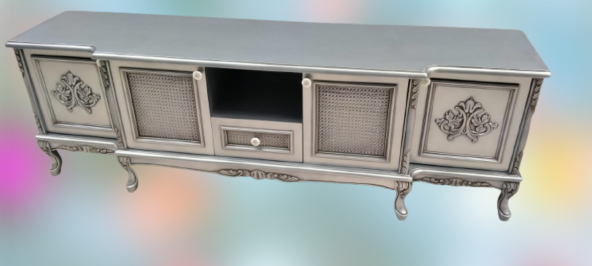 Tv Sehpa 11098 ST Lüx Hasır Model Kayın Aslan Ayak Oyma Gri Gölge Varak El Yapım - Resim 6