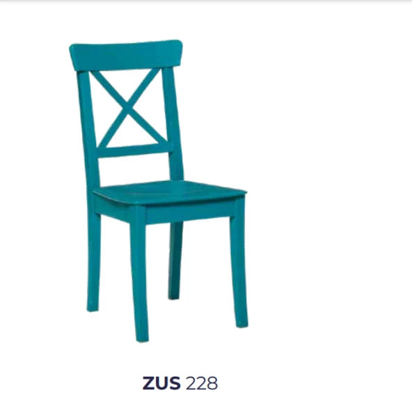 Sandalye 198799 Zus228 Çapraz Sırt Model Parlak Turkuaz Boya Ahşap Kayın Küt Ayak - 5